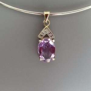 Amethyst, Sterling Silver 925 Gold Plated Pendant 1" H including the bail Signed